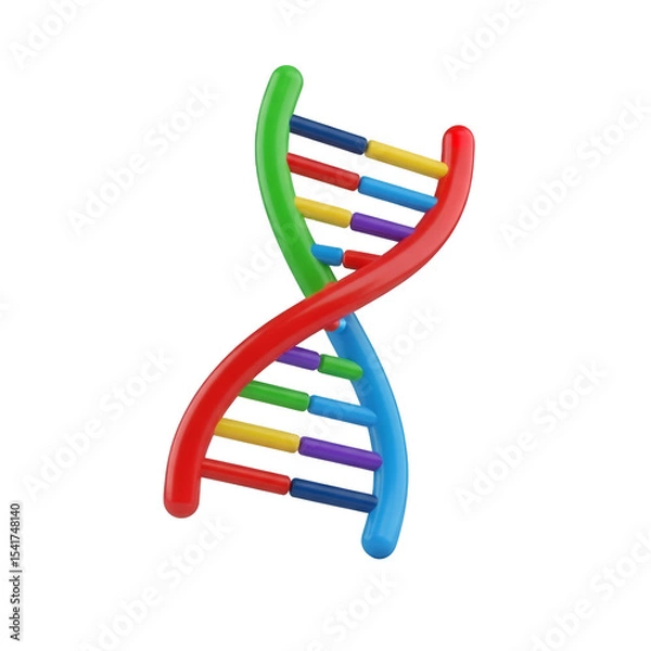 Fototapeta Colorful DNA Model Structure on Transparent Background, Conceptual Genetic Illustration. 3D Rendering Molecule Helix for Medical and Scientific Visualization Purposes.