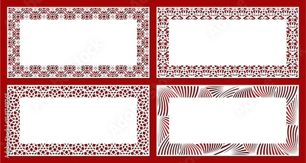 Fototapeta Set of forms with an openwork edge. Rectangular sheet, certificate, blank for a card, invitation, congratulations. Copy space, empty space for text. Template for plotter laser cutting of paper, cnc.