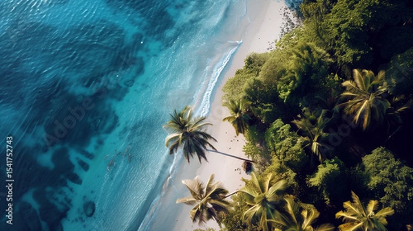 Fototapeta  Tropical beach. Summer vacation on a tropical island with beautiful beach and palm trees. Tropical Maldives.