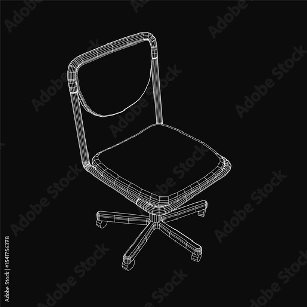Fototapeta Modern office chair with a sleek white design, featuring a curved backrest, padded seat, and adjustable armrests. The 3D model is realistically rendered with detailed textures and shadows, isolated.