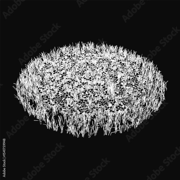 Fototapeta A circle of lush white grass stands boldly against a stark black background, creating a striking monochrome contrast. The detailed drawing emphasizes texture and simplicity, perfect for minimalist.