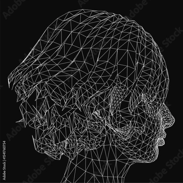 Fototapeta Silhouette of a young girl's head in profile, showcasing smooth curves and delicate facial features. The dark outline contrasts against a neutral background, emphasizing simplicity and elegance.