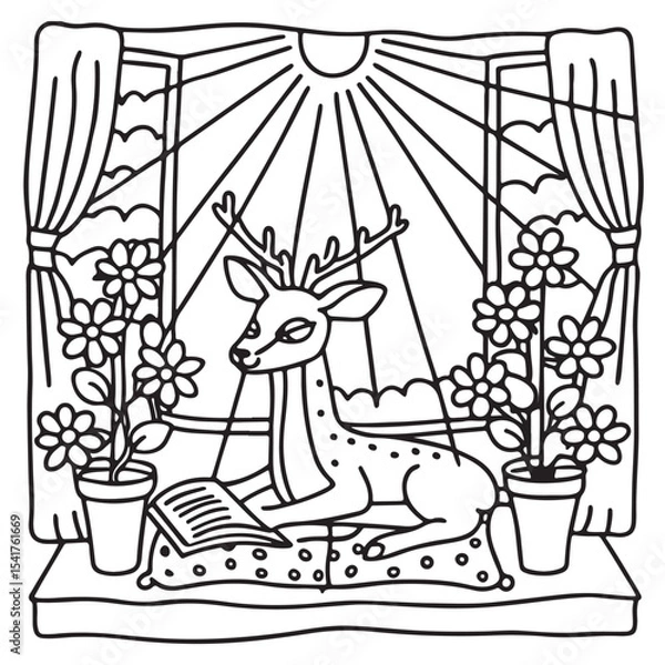 Fototapeta Furry Blossoms – Cute and Easy Coloring Pages for Teens and Adults | Whimsical Animal & Floral Designs Line art vector illustration | Print | Animal Coloring page | Blossoms Coloring Page