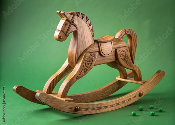 Obraz Wooden Horse: A beautifully crafted wooden rocking horse, exuding warmth and nostalgia, stands as a symbol of childhood joy and traditional craftsmanship.
