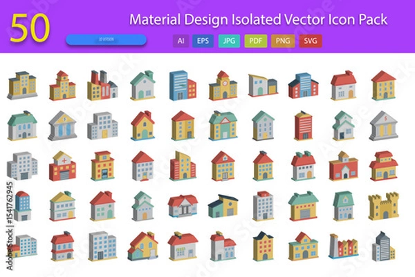 Fototapeta 50 3D Material Design Vector Icons | Modern Isometric UI Icon Set

