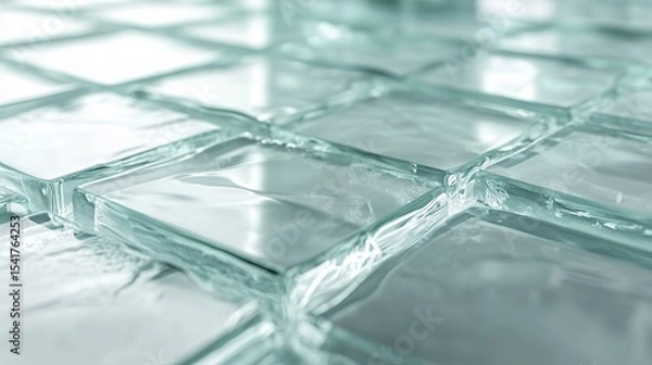 Fototapeta A close-up view of thick, clear glass tiles arranged in a grid pattern.