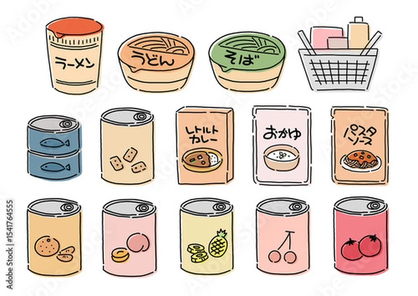 Obraz シンプルな保存食をイメージしたイラスト素材セット