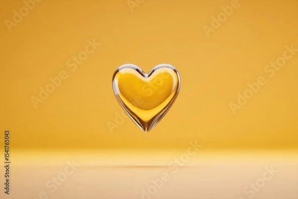 Obraz Levitating Golden Heart Sculpture Creates a Stunning Visual Effect Against a Warm Yellow Background