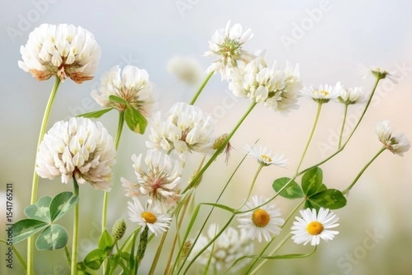 Obraz Meadow Blooms at Midday During the Summer Solstice With White Flowers Blooming Under the Bright Sun