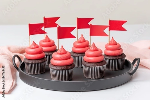 Obraz Celebration of Freedom With Red Velvet Cupcakes Adorned With Juneteenth Flags for a Festive Gathering