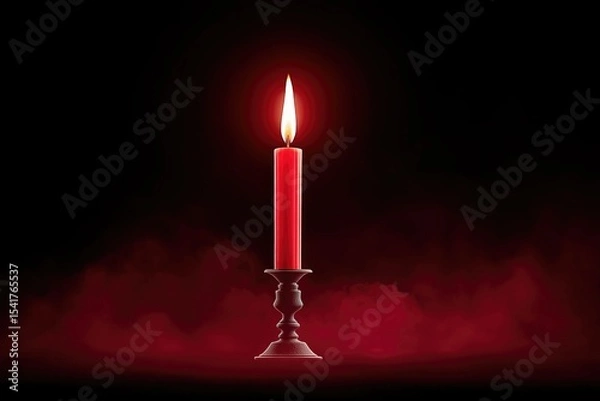 Obraz Silhouette of a Gothic Candle Glowing Red in a Dark Atmosphere Creating an Eerie Ambiance