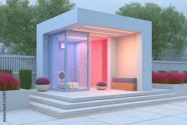 Obraz Smart Kennel in Garden With Fan Providing Comfort for Pets During Warm Days