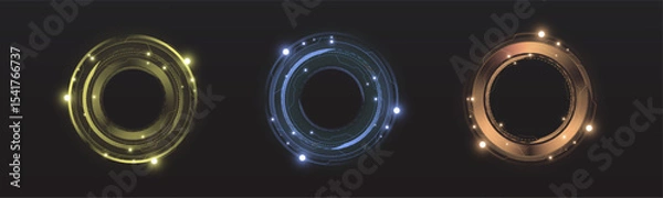 Obraz Abstract circular UI elements in neon colors. Suitable for futuristic design, gaming HUDs or sci-fi visuals.