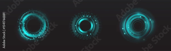 Obraz Modern sci-fi UI elements in neon blue color. Used for UI in video games, AR/VR applications and digital control panels.