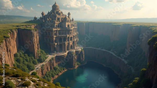 Fototapeta A vertical city built inside a crater