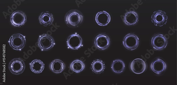 Obraz A set of round interface HUD elements in a modern style on a dark background. Suitable for cyberpunk design, games and modern projects.