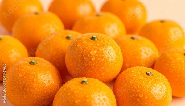 Fototapeta みずみずしいミカンが並ぶ背景