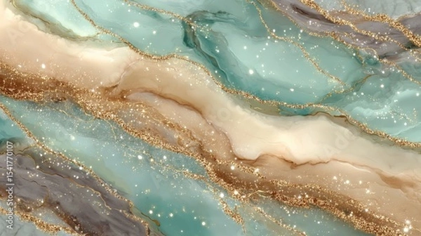 Obraz Opulent Abstract Art: Fluid Turquoise and Gold Accents in Elegant Modern Decor
