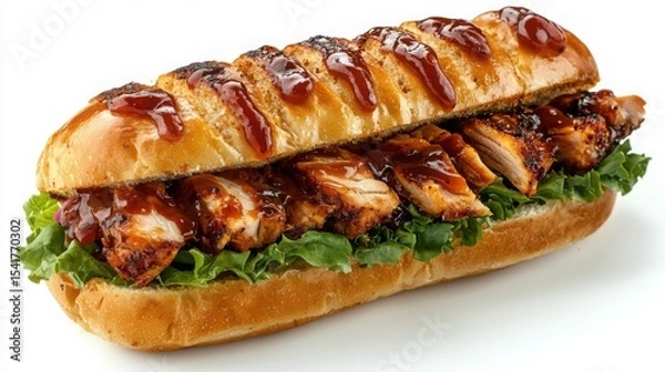 Obraz Delicious Crispy BBQ Chicken Hoagie with Smoky Grilled Flavor