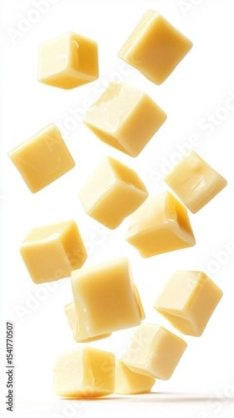 Obraz Creamy Cheese Cubes Floating in Whimsical Motion: Culinary Delight & Gastronomic Art