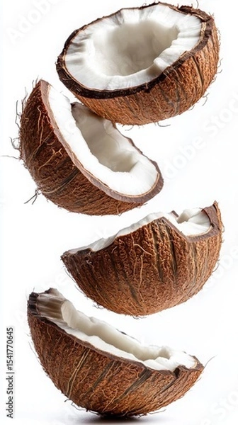 Obraz Split Coconut Halves Floating: Exotic Culinary Delight with Tropical Vibes and Nutritional Benefits