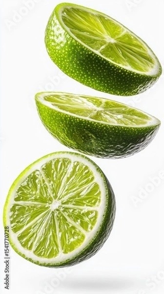 Obraz Levitating Lime Slices: Vibrant Citrus for Refreshing Mojitos and Fresh Kitchen Decor