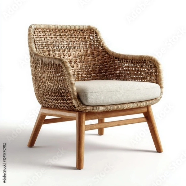 Obraz Modern Woven Chair: Cozy Minimalist Seating with Natural Fibers and Stylish Elegance