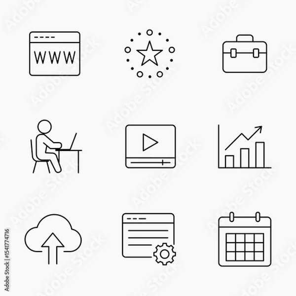 Fototapeta Minimal Outline icons Set for Digital Work and Online Business Tools,  Perfect for digital content