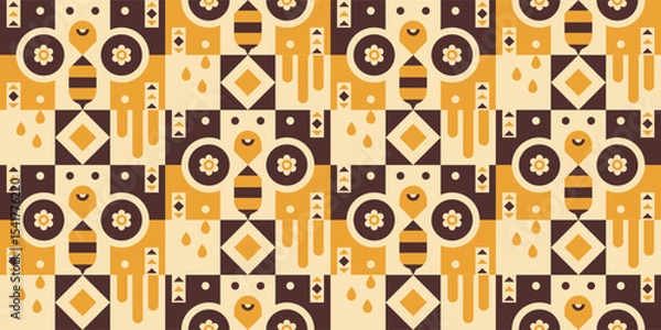 Fototapeta Retro Bee and Honey pattern.