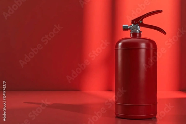 Fototapeta Red fire extinguisher on the floor in red empty room