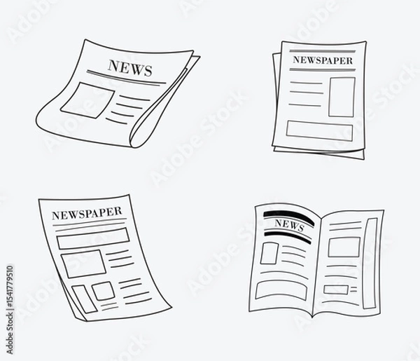 Fototapeta Newspaper illustration doodle collection set. Various article paper isolated vector outline hand drawn for design, icon, material, asset