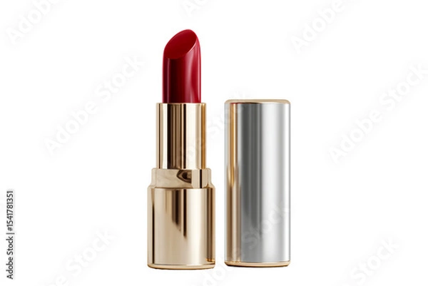 Obraz Bright red lipstick in a sleek gold and silver case displayed