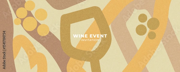 Fototapeta wine design template – banner, card or invitation with retro minimalist illustrations