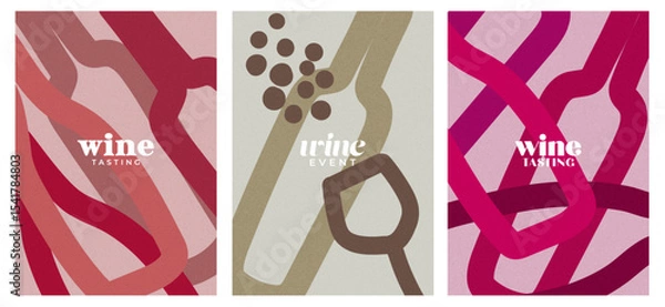 Fototapeta hand-drawn wine event invitations – retro minimalist vector posters with textured backgrounds - menu cover design template