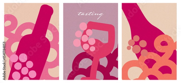 Fototapeta hand-drawn wine event invitations – retro minimalist vector posters with textured backgrounds - menu cover design template