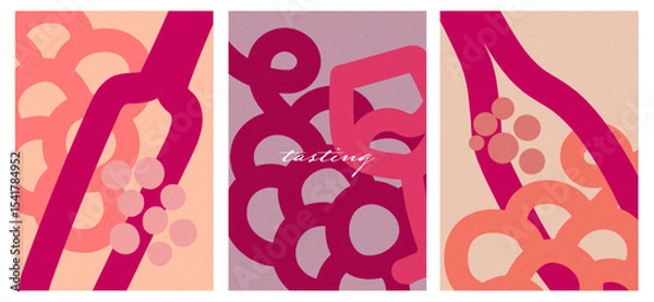 Fototapeta hand-drawn wine event invitations – retro minimalist vector posters with textured backgrounds