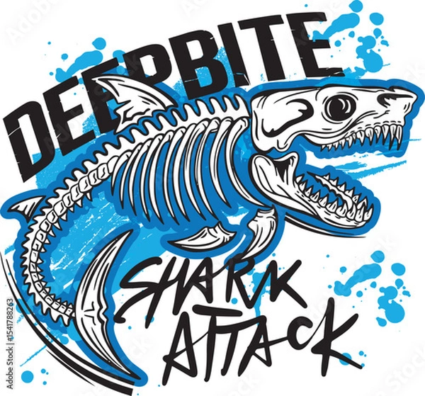 Fototapeta Hand drawn Dangerous shark attach slogan.  background for boys and girls,  For prints, T-shirts, textiles,fabric, web. 