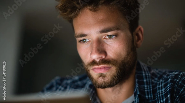 Obraz Sad man forgetting password to his tablet.