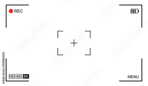 Fototapeta Video camera viewfinder frame. Camera recording screen template for overlay. Transparent PNG and vector illustration. 