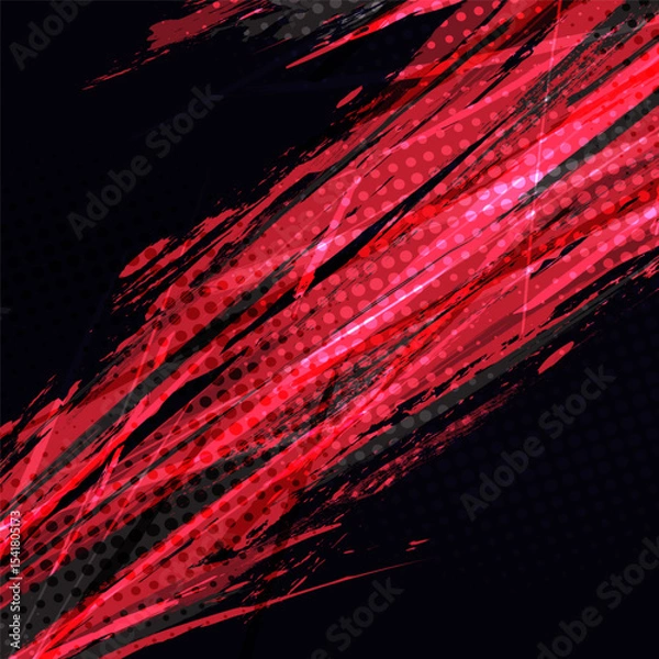 Obraz Black and Red Grunge Background with Halftone. Suitable for Banner, Poster, or Sports Background. Scratch and Texture Elements