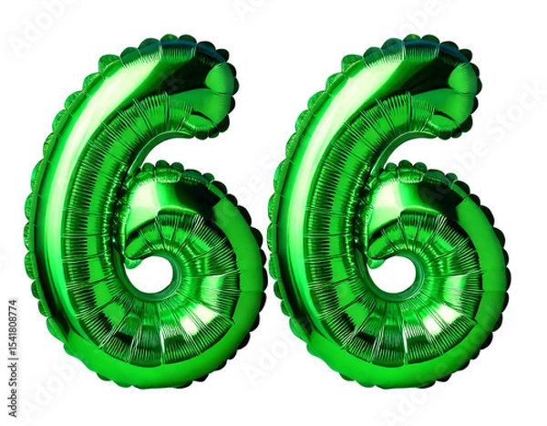 Obraz 数字の66の形の緑色の風船（Number 66 green foil balloon on white background）
