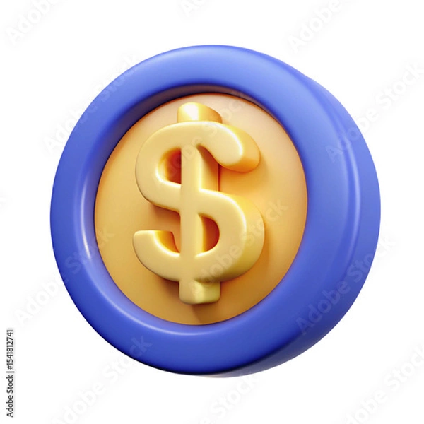 Fototapeta 3d render of a gold dollar sign icon in blue circle