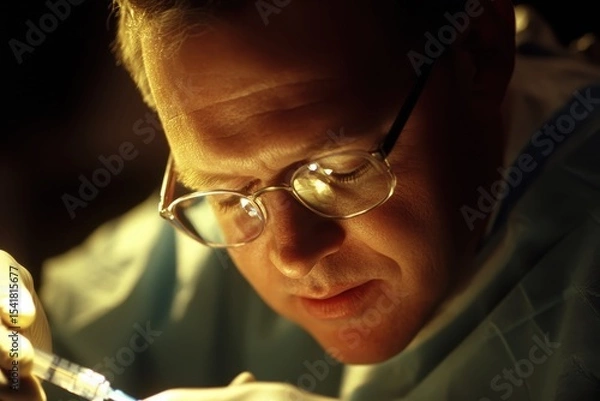 Obraz Focused Surgeon Conducting Procedure in a Dimly Lit Operating Room