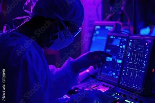 Obraz Lab Technician Working with Advanced Medical Monitoring Equipment