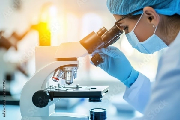 Obraz Scientist Using Microscope in Laboratory Setting for Research Work