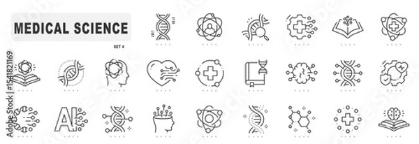 Fototapeta Medical science icons set. Science, dna, molecules research. Editable strokes