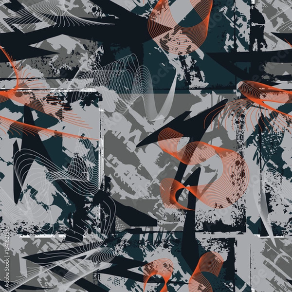 Fototapeta Abstract seamless geometric pattern. Grunge urban repeated backdrop for textile, wrapping paper. Sport seamless abstract pattern. 