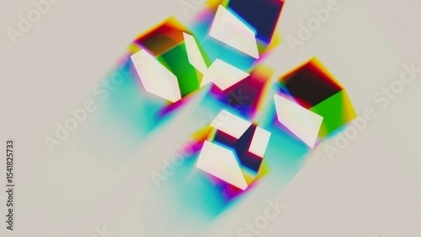 Obraz Colorful abstract background of cubes and squares. 3d render of shapes and colors with dispersion and refraction effects, forming abstract colorful illustration