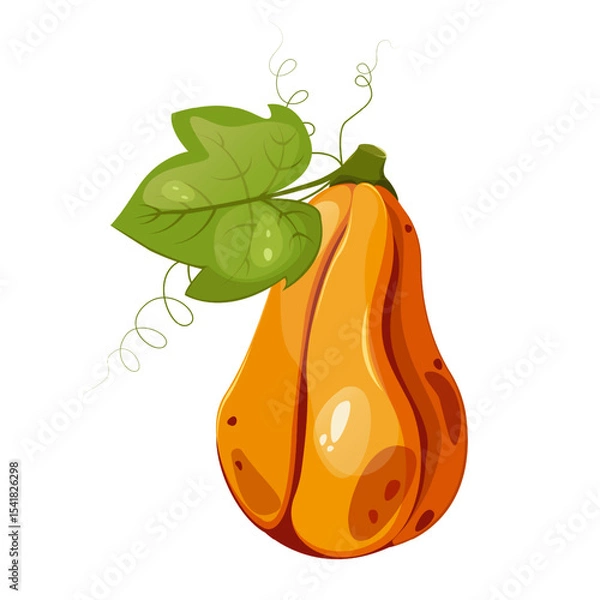 Fototapeta Pumpkin with leaf for autumn harvest,Halloween,Thanksgiving design.For greeting cards, posters, flyers, banners for fall festivals and farmers’ markets, packaging,website, game icons, textile design