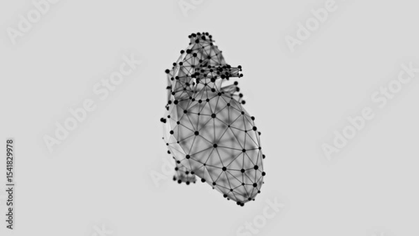 Obraz 3d illustration of low-poly heart against white background. Low poly heart wireframe made of black dots